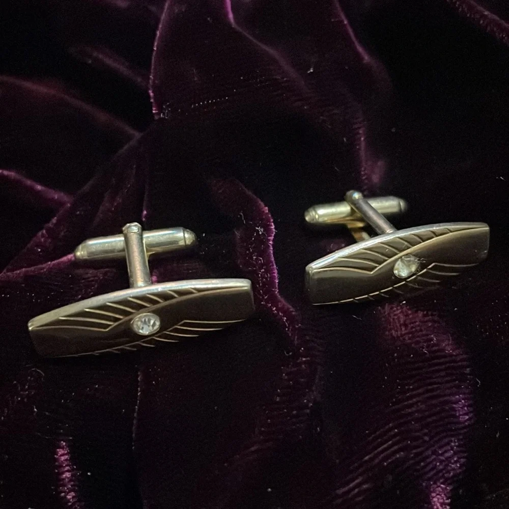 Vintage Anson Gold Tone & Rhinestone Cufflinks